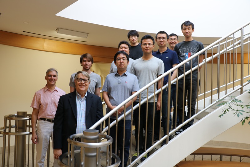 Group 2018. (Includes computational materials people). Left to right. Back row:  Alex Demkov, Josh Neitzel, Donghan Shin, Dingxin Fan, and Kai-Hsin Liou.  Front row:  Jim Chelikowsky, Yuki Sakai, Lingyuan Gao, Weiwei Gao, Masahiro Sakurai.